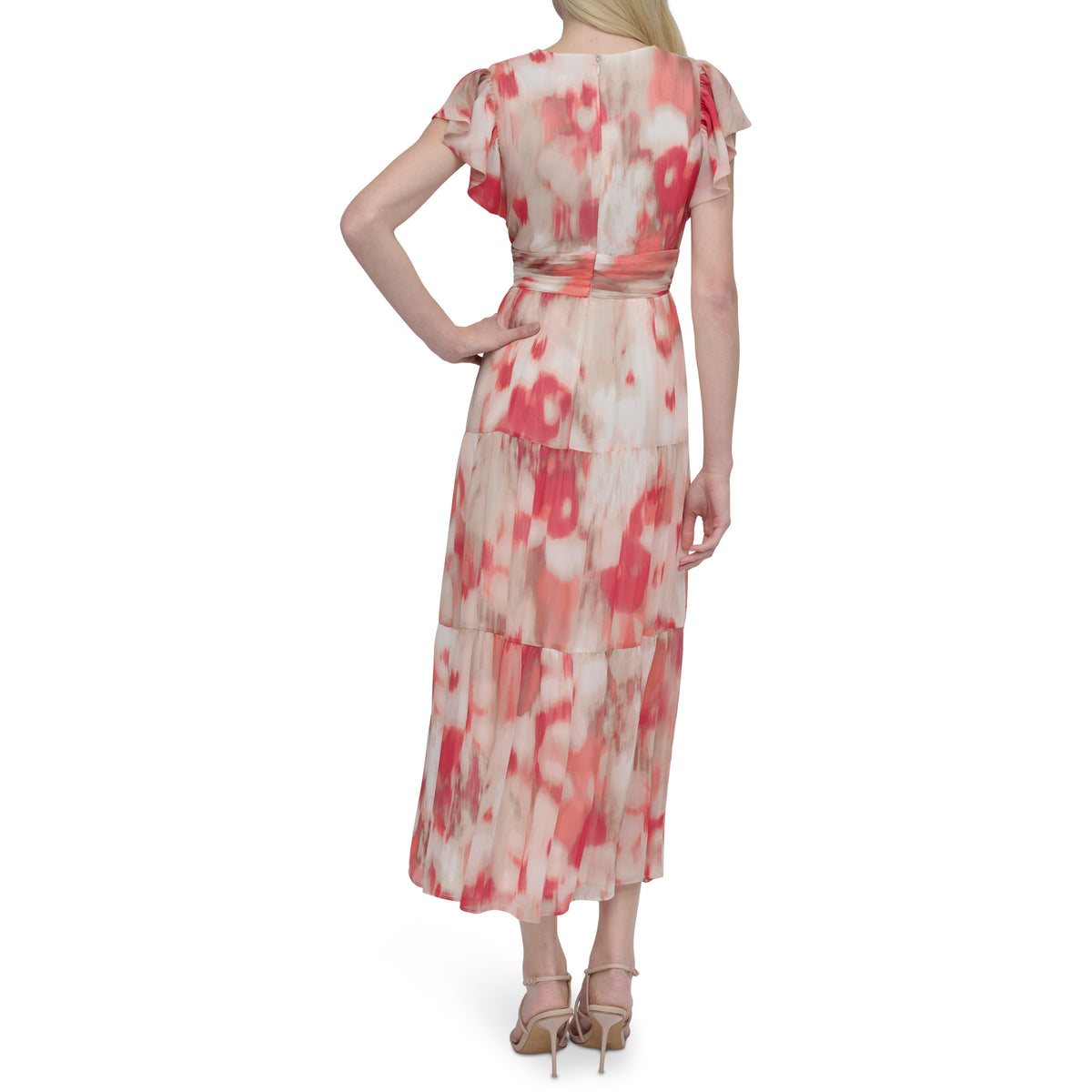 Vestido P/Dama Flutter Sleeve Tiered Maxi  100% Poliester