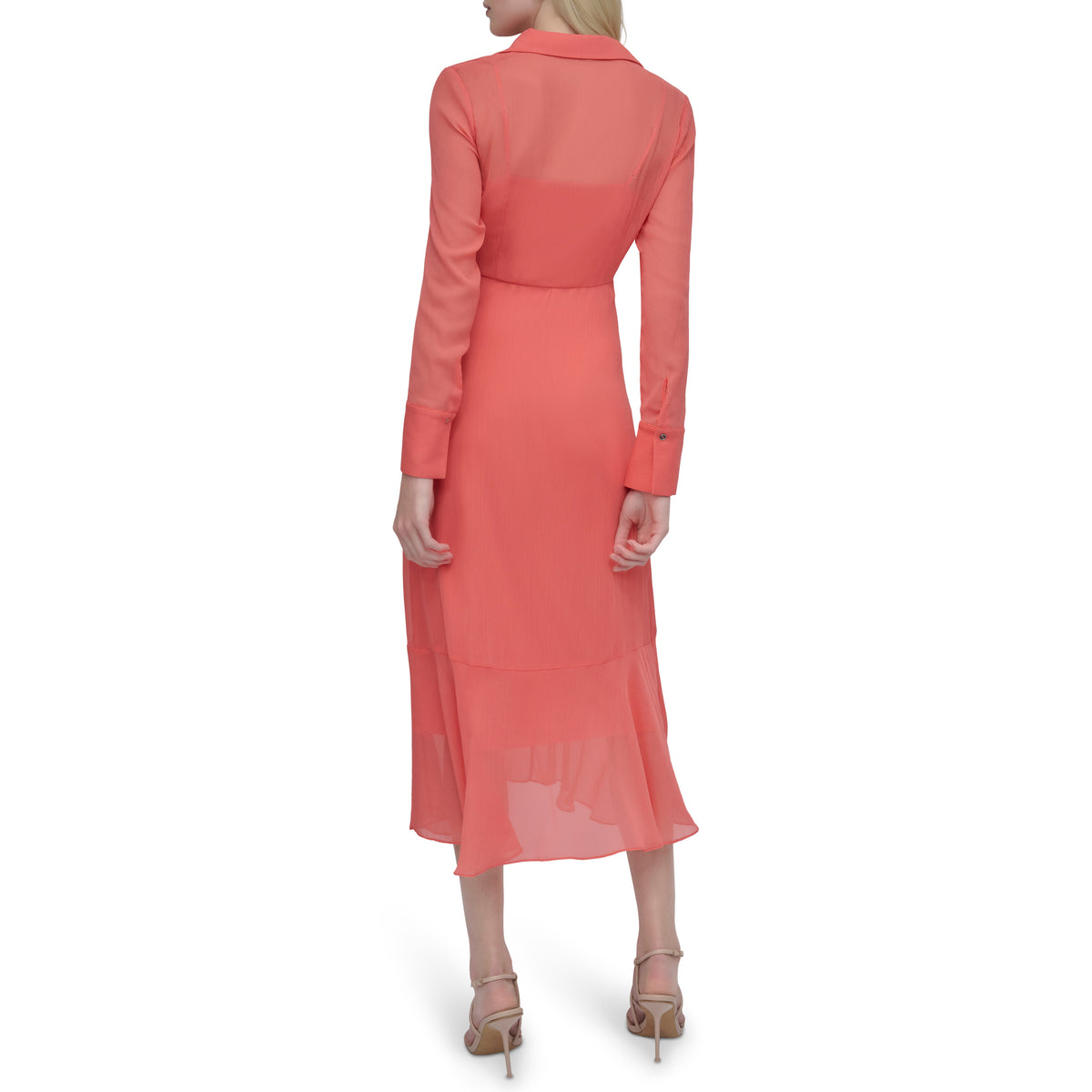 Vestido P/Dama L/S Collar Knot Front Midi 100% Poliester
