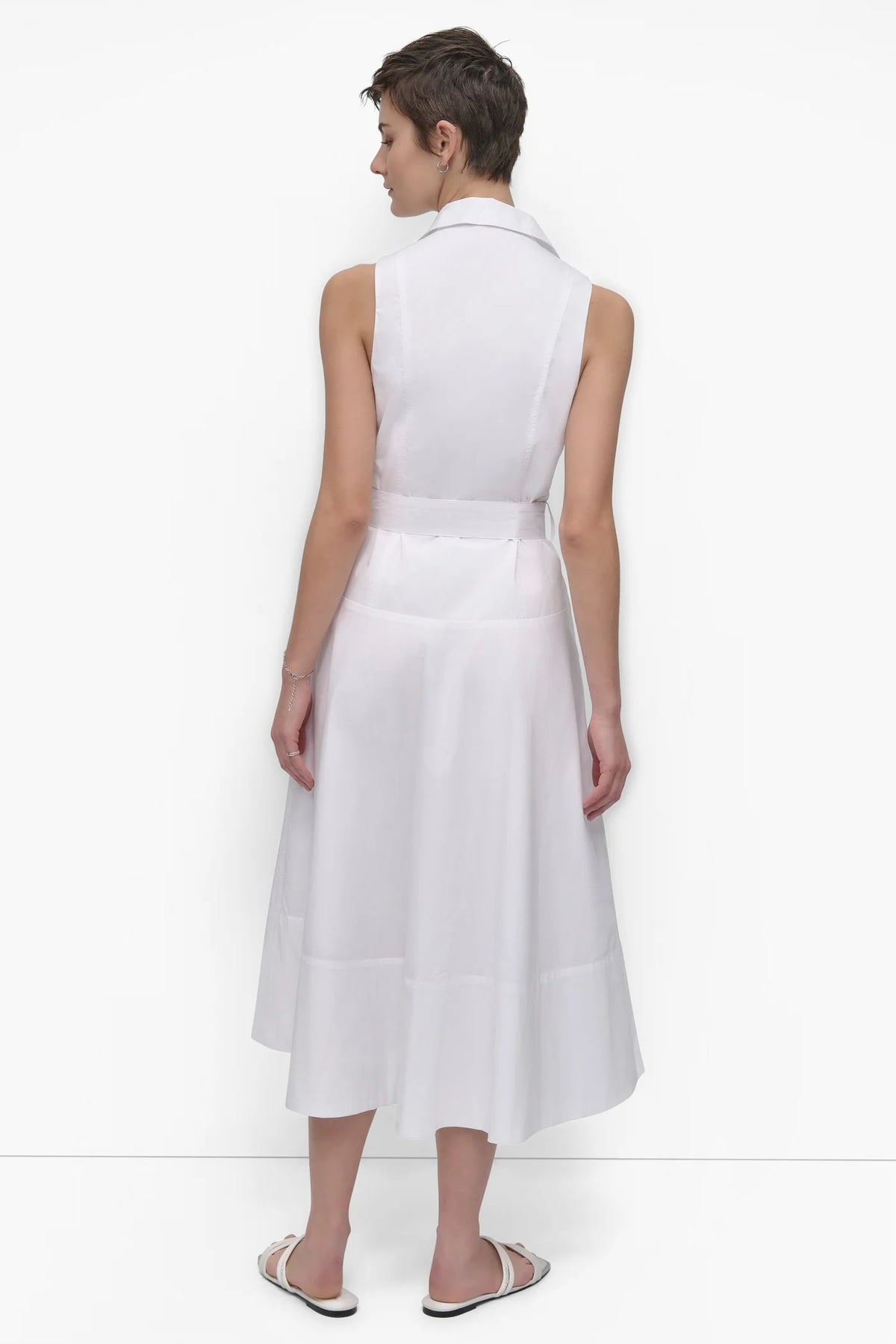 Vestidop/Damadropped Waist Sleevelessbuttonfrontpoplindressw/Selfbelt&Sideseam Pockets100%Algdn