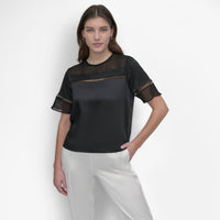 P/Dama Blouse S/S Ladder Lace V Nk Blse 100% Poliester