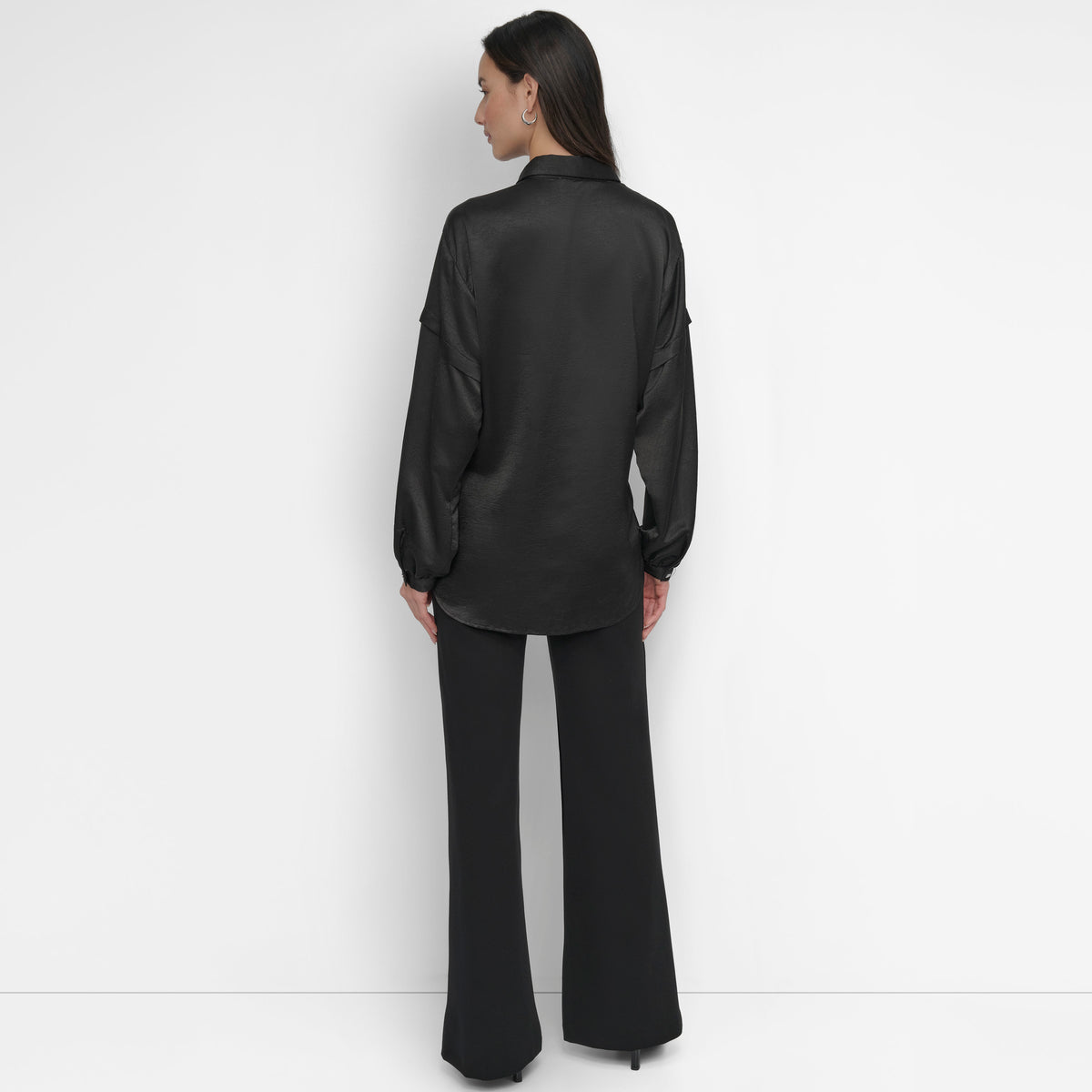 P/Dama L/S Shirt L/S Nail Crease Tie Frnt Top 100% Poliöster